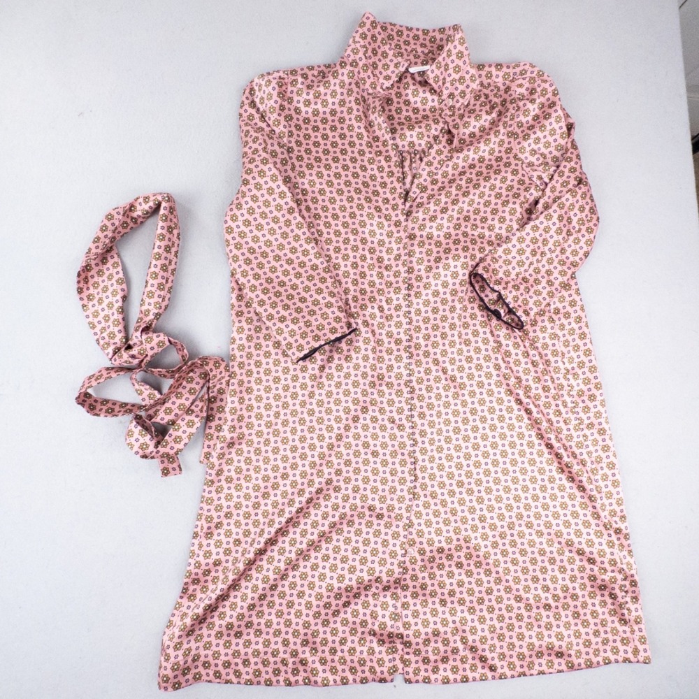 Marella Pink Floral Satin Shirt Dress Long Sleeve Midi with Belt